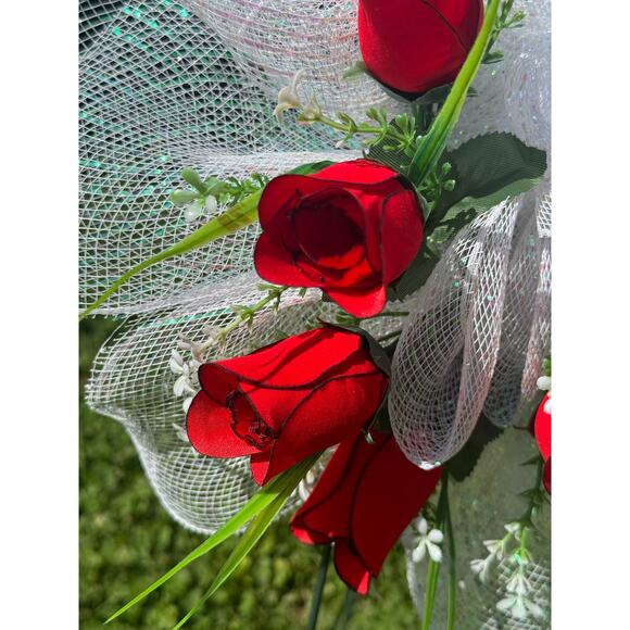 Rose Flower Mom Wreath Cemetery Decor Forever in Our Hearts Grave Marker xxx - Picture 5 of 7